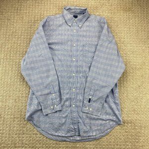 Dunning Shirt Men Extra Large XL Blue White Checkered Button Down Long Sleeve